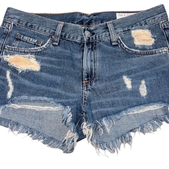 {EUC Rag & Bone Distressed Denim Cut-Off Low Rise Winnie Shorts Medium Wash 26} - Picture 2 of 9